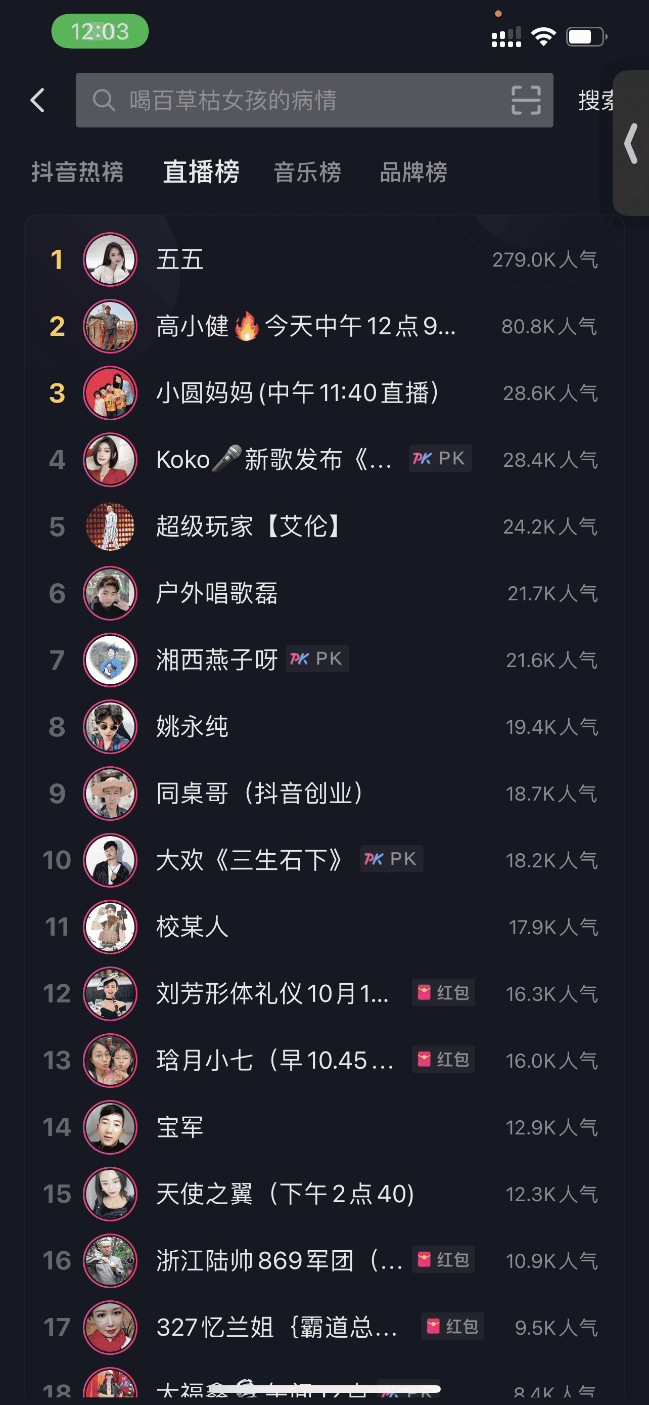 Figure 11. Live-streaming ranking